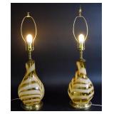 Pair Mid-Century Hand Blown Amber Glass Table