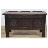 Jacobean Carved Oak Paneled Blanket Chest