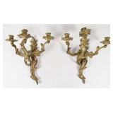 Pair Rococo Style Gilt Cast Metal Light Wall