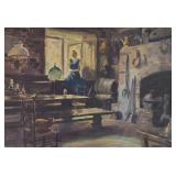 John Pike Watercolor Interior Scene w/ Woman