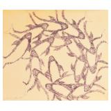 David L. Joslyn Pen and Ink Drawing Sharks