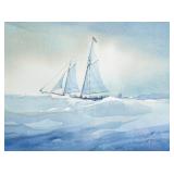 Robert Spring Watercolor Schooner Off A Headland