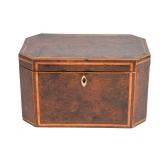 Regency Burl Wood Octagonal Tea Caddy