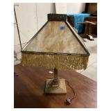 Fringed shade stained glass lamp, as is