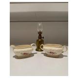Homer Laughlin Glass and Brass Oil Lamp
