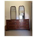 Mahogany 3 over 4 dresser with double mirrors