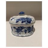 Vintage Blue & White Porcelain dish w/ lid