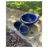 3 Blue Ceramic Flower Pots
