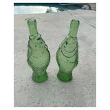 Pair of Green Glass Fish Bottles