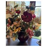 Large Faux Floral Arrangement in Maroon Planter