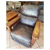 Arts & Crafts Styel Leather and Oak Recliner