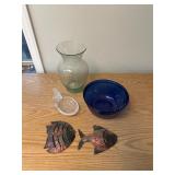 Glassware and Metal Fish Decor