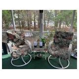 Pair of Metal Swivel Chairs and Small Table