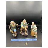 3 Asian Mudmen / Fisherman Figures