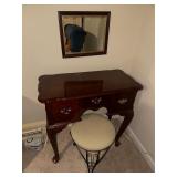 Wooden Vanity with Stool and Mirror