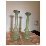HomeGoods Green Glass Candle Stand Pair