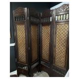 4 Panel Wood and Rattan Screen