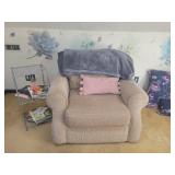 Arm chair, blanket, pillow and small side table wi