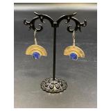925 Fan Earrings with Blue Stone