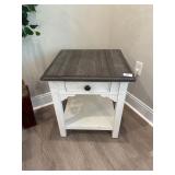 White End Table with Wooden Top