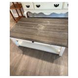 White Coffee Table with Wooden Top and Wheels