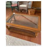 Vintage Wooden Coffee Table with Glass Top