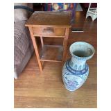 Vintage Wooden Side Table and Large Vase