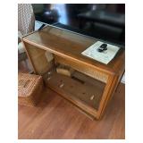 Vintage Swivel Rattan TV Cabinet and Basket
