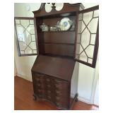 Vintage Mahogany Secretary Desk and Glassware