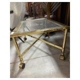 Small Gold Rolling Accent Table on Wheels