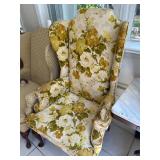 Antique Floral Upholstered High Back Chair