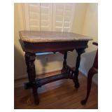 Victorian Eastlake-style marble-top parlor table o