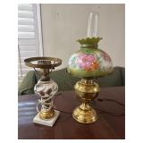 two vintage oil lamps that have been electrified (