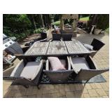 Outdoor table with eight chairs