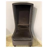 Gray velvet tall porter chair