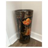 Vintage Black Lacquered Hand-painted Umbrella Stan