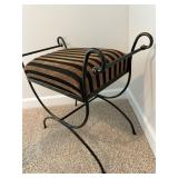 Metal Ottoman in Striped Fabric