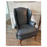 Classic Blue Leather Wingback Armchair with Brass