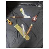 Lot of Wooden Pipes and Shaving Razor