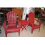 Red Plastic Adirondack Chair/Table Set