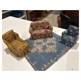 Vintage miniature couches, and rug