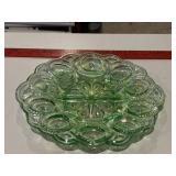 LE SMITH GREEN CARNIVAL GLASS MOON STAR EGG PLATE