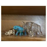 Glass elephant trinket box, elephant figurines