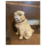 19THC STAFFORDSHIRE PUG HUMIDOR TOBACCO JAR