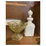 Vtg decanter, butter pats, etc.