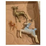 Vtg Christmas, brass rubber, and glass deer