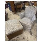 Blue and white chair with ottoman
