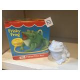 Frog incense, burner, and vintage toy in box