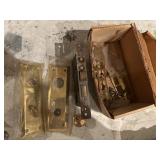 Box of brass door lock, hardware and plates