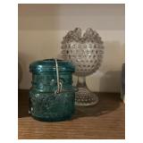Hobb nail base and small blue ball jar with lid